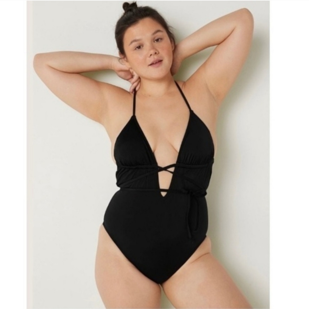 Victoria's Secret PINK Triangle Wrap One-Piece Swimsuit Black